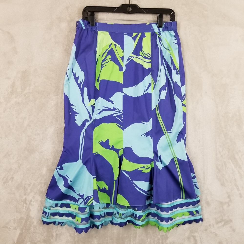 Louise Ricci Skirt Women 12 Blue Mermaid Sheer Scallop Ruffle Lined‎ Colorful